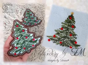 Christmas tree / combination of lace and felt and embroidery design/4x4 and 5x7 hoop