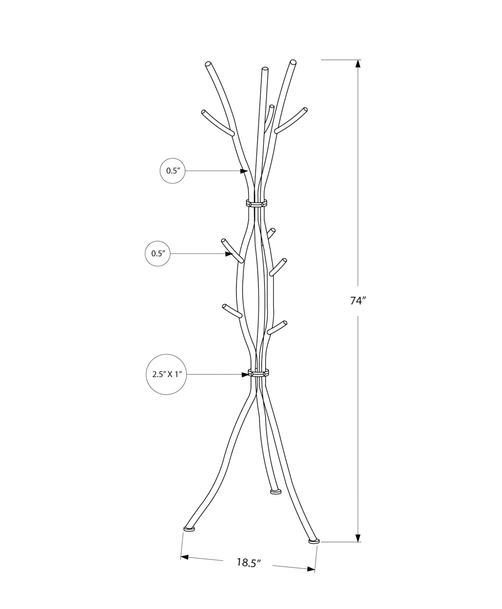 Coat Rack - 74"H / Hammered Silver Metal