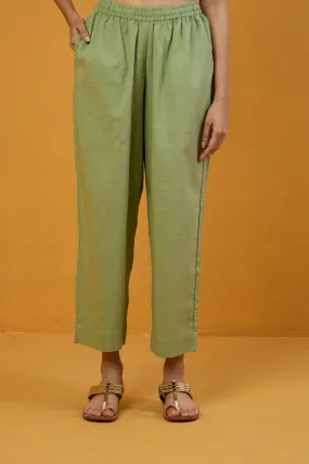 comfort fit narrow pants - leaf green slub cotton