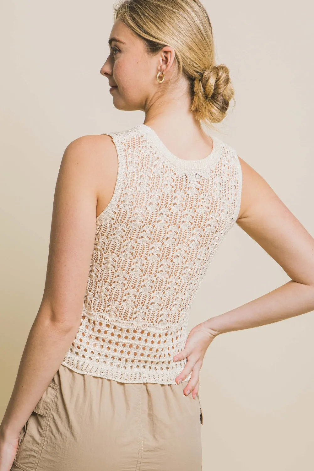 Contrast line Openwork Knit Tank