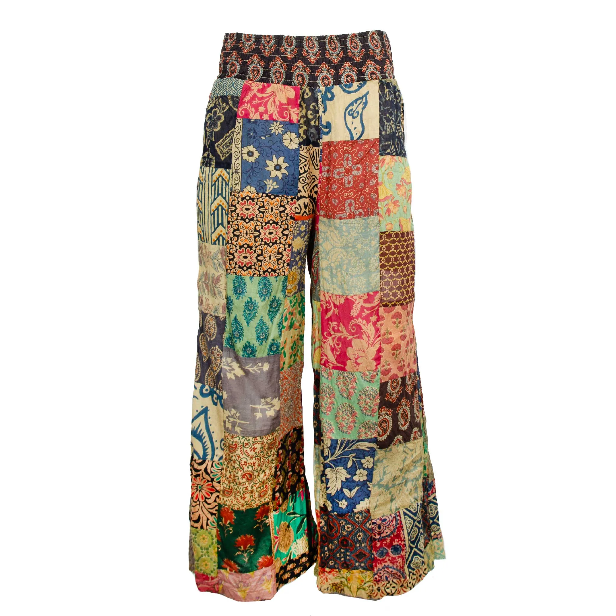 Cotton Print Patchwork Flare Pants