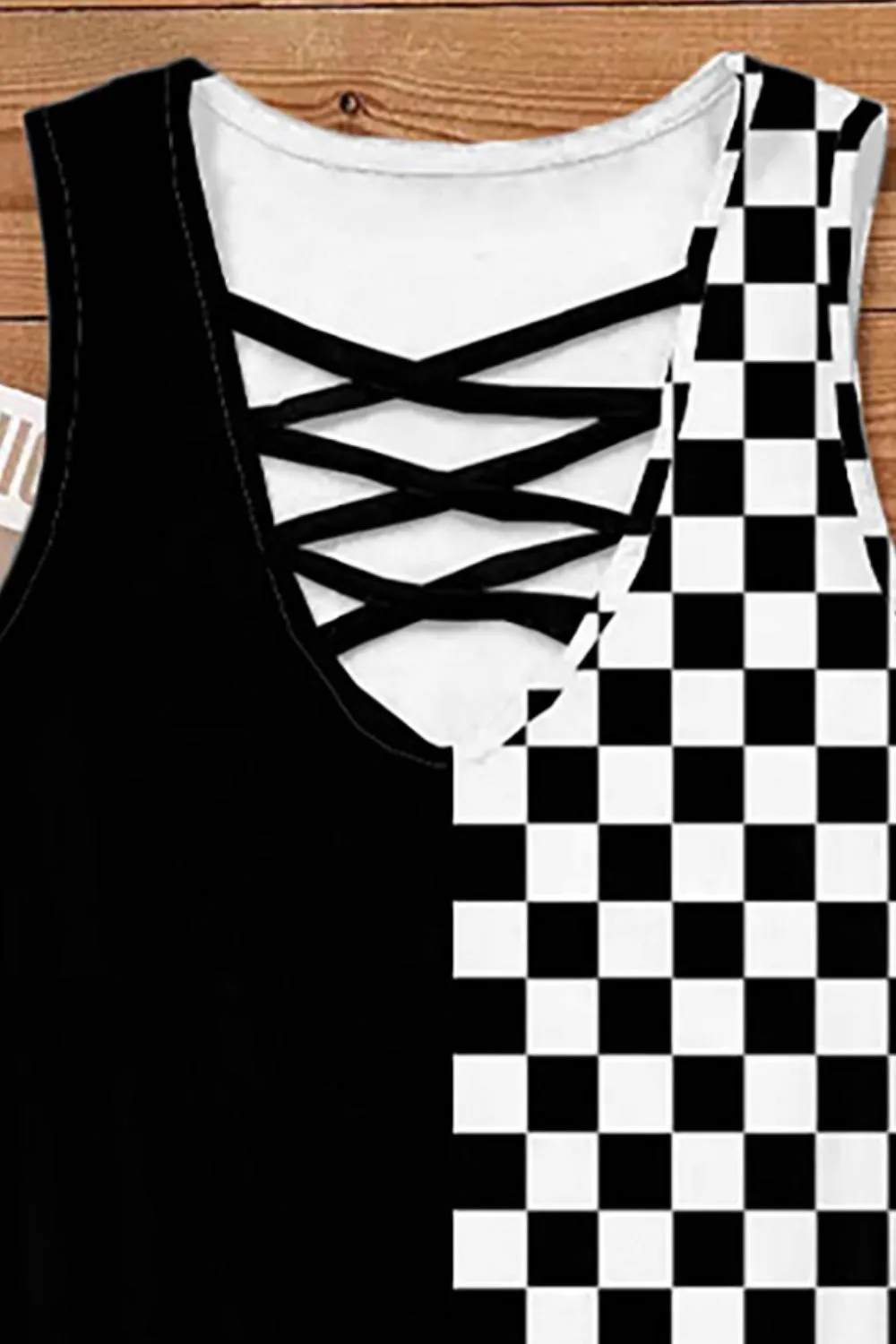 Crisscross Checkered Wide Strap Tank