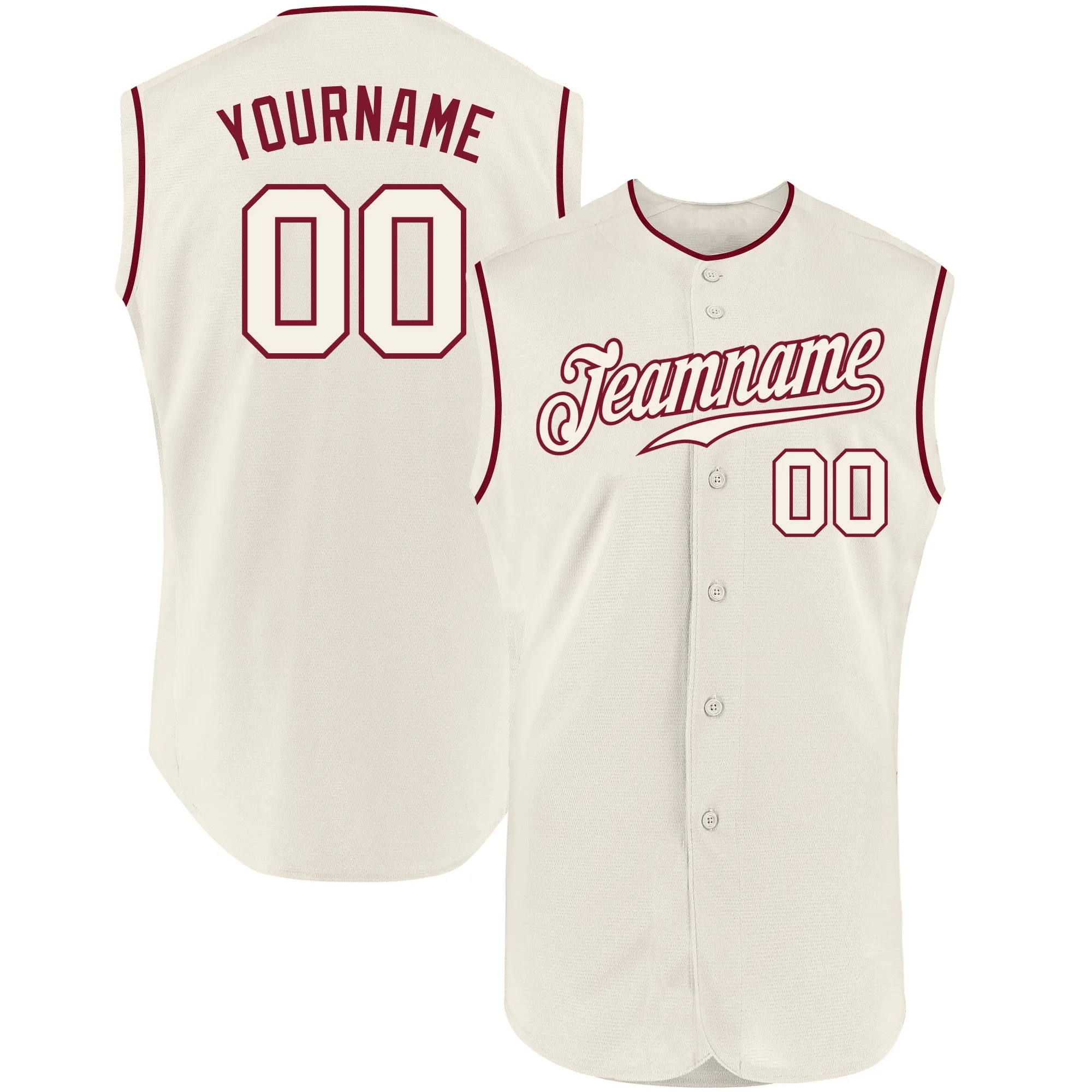 Custom Cream Cream-Crimson Authentic Sleeveless Baseball Jersey