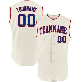 Custom Cream Royal-Red Authentic Sleeveless Baseball Jersey