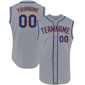 Custom Gray Royal-Orange Authentic Sleeveless Baseball Jersey