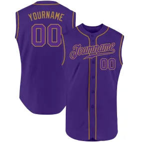 Custom Purple Purple-Old Gold Authentic Sleeveless Baseball Jersey