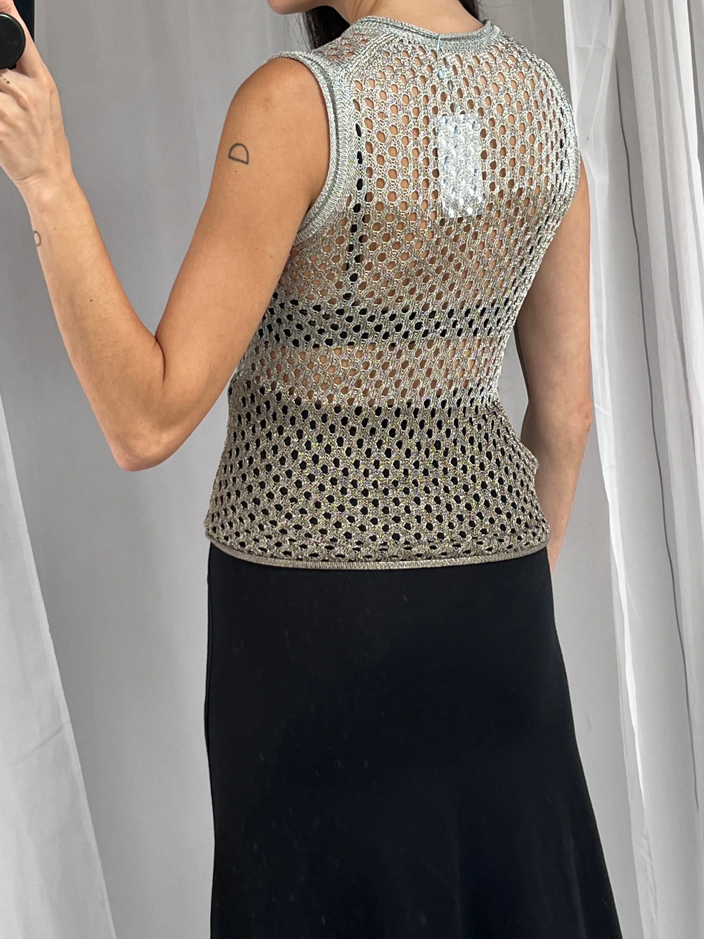 Dion Lee Open Knit Silver Tank Top