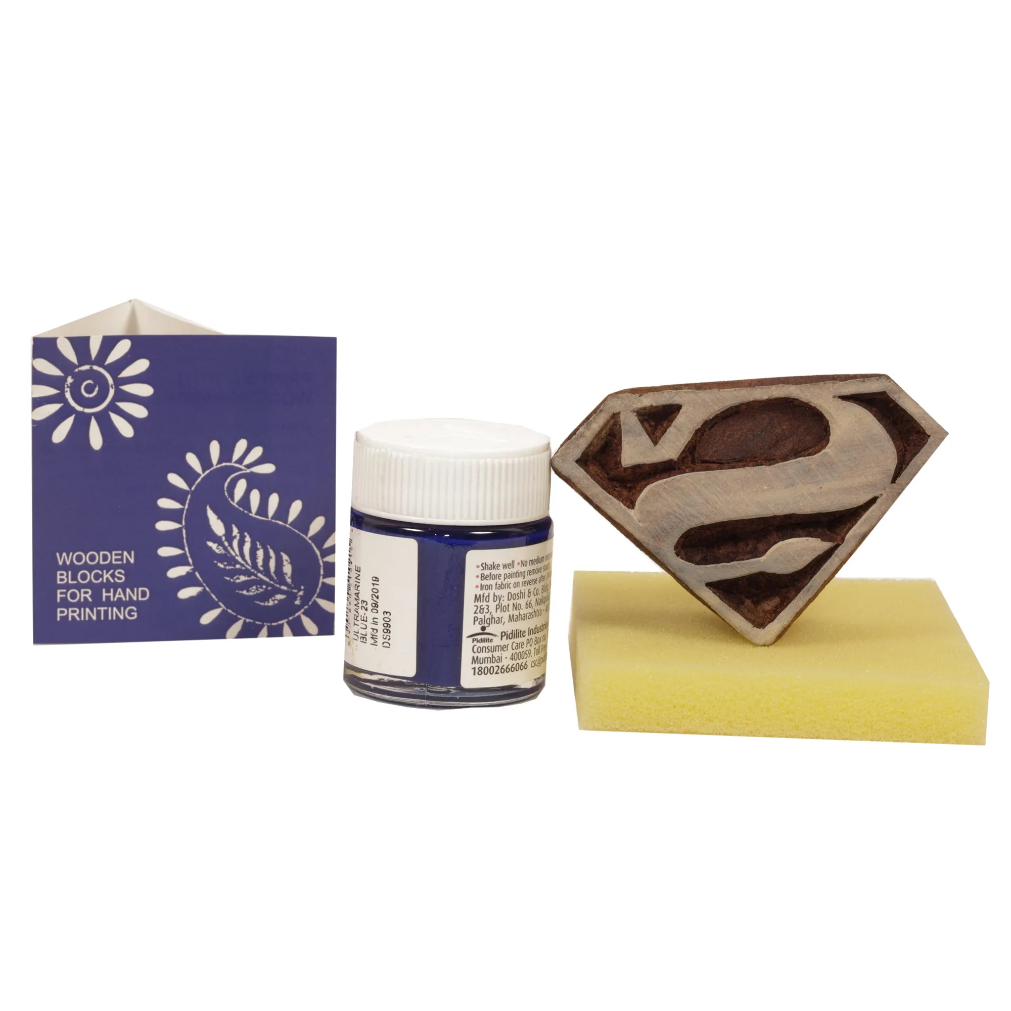 DIY Cotton Tshirt Block Printing kit Blue Superman