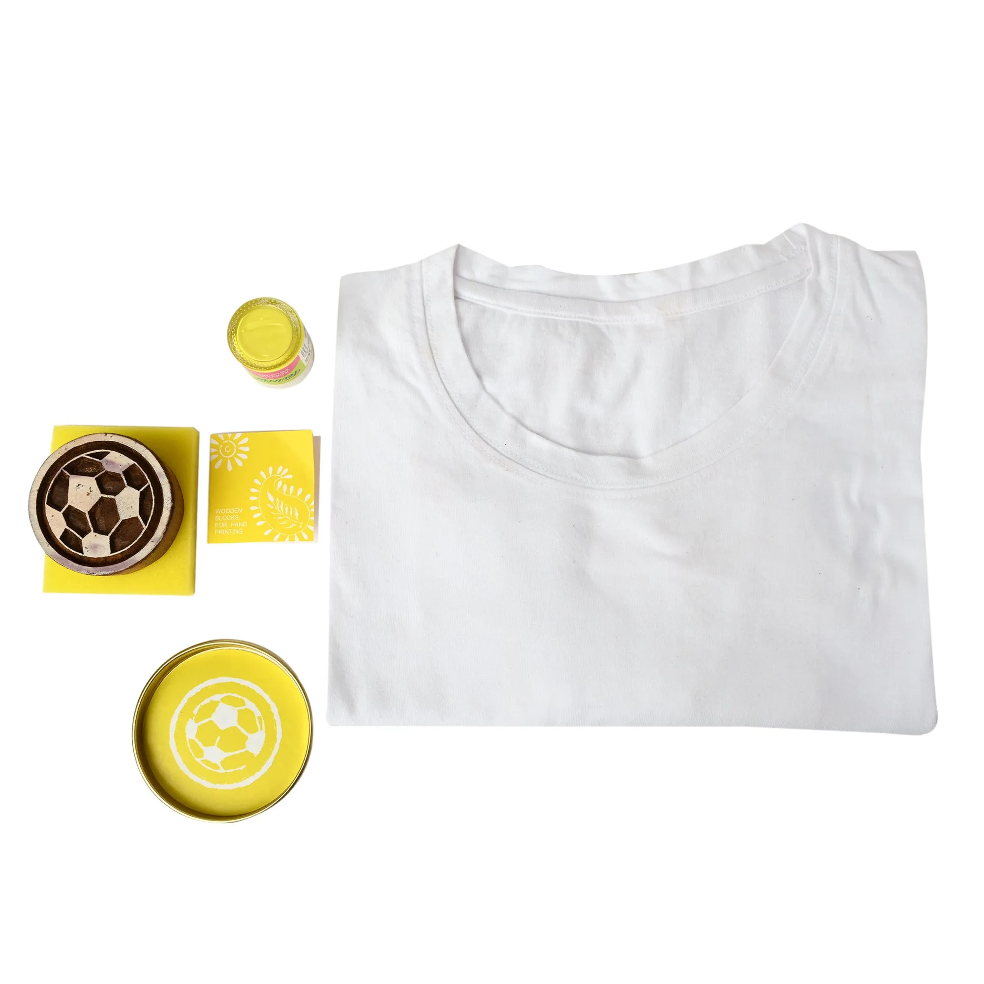 DIY Cotton Tshirt Block Printing kit Yellow Football