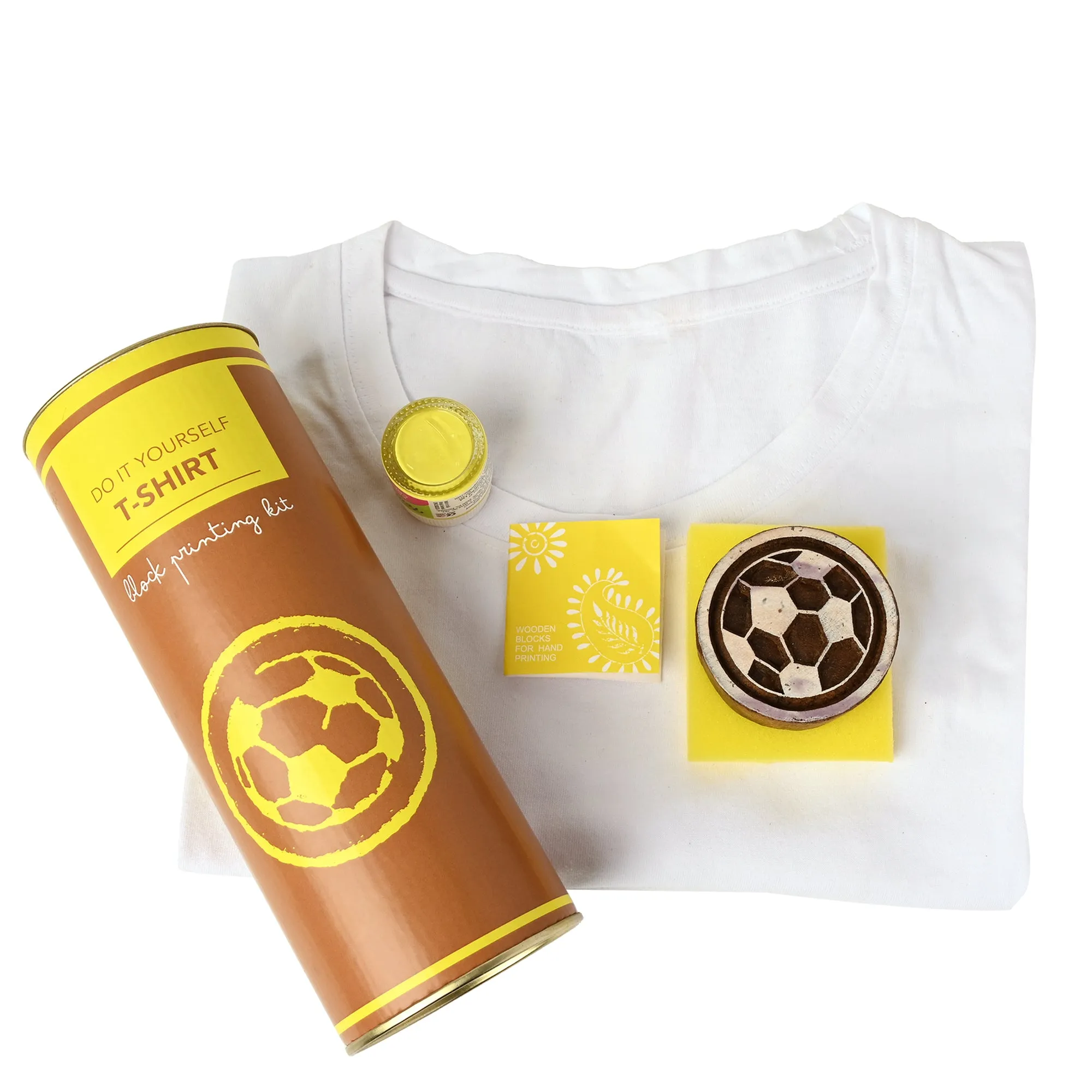 DIY Cotton Tshirt Block Printing kit Yellow Football