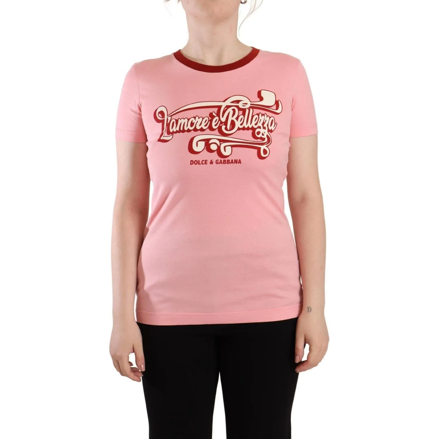 Dolce & Gabbana Chic Pink Logo Crew Neck Tee