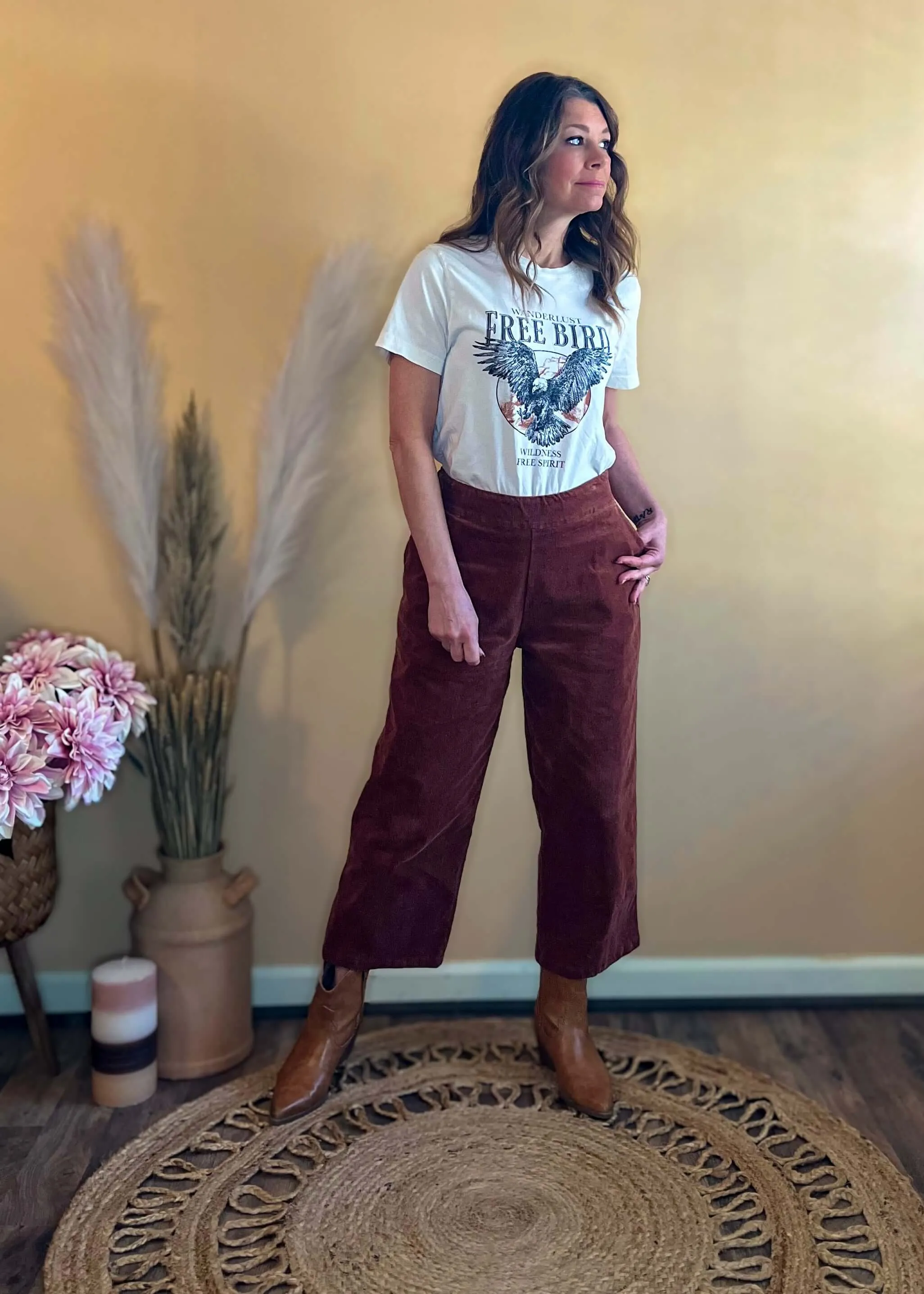 Dreamscape Corduroy Cropped Wide Leg Pants