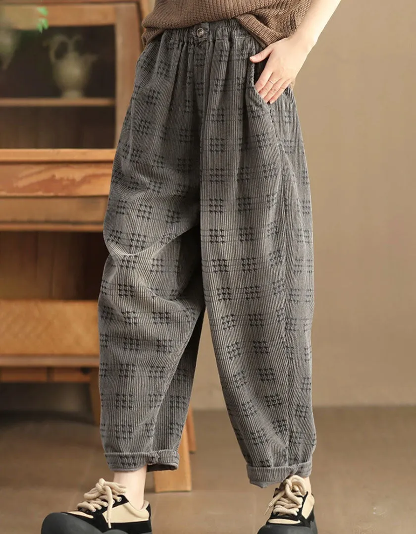 Elastic Waist Style Corduroy Casual Pants