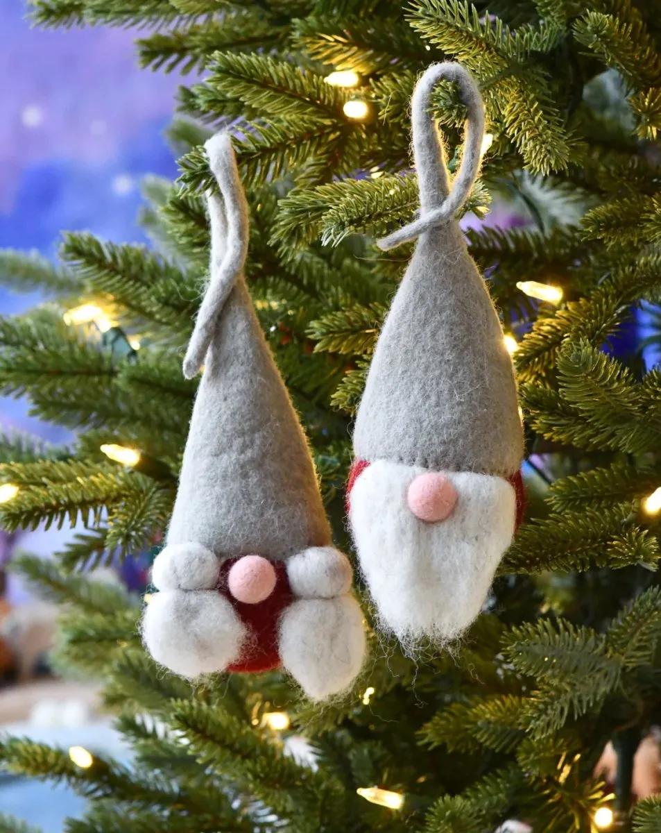 Felt Christmas Baubles - Grey-Red Santa Gnome (Pair) | Tara Treasures