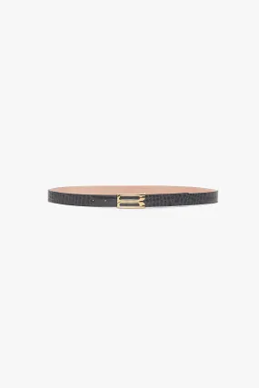 Frame Belt In Slate Grey Croc Embossed Calf Leather