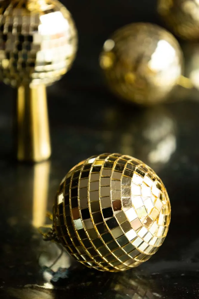 Gold Disco Ball & 10 Disco Ball Christmas Tree Decoration Set