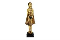 Gold Polyst one Buddha Meditating Sculpture with Engraved Carvings and Relief DetaoliIng - 16" X 11" X 54"