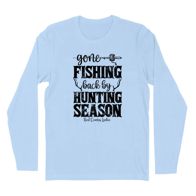 Gone Fishing Back By Hunting Season Black Print Hoodies & Long Sleeves