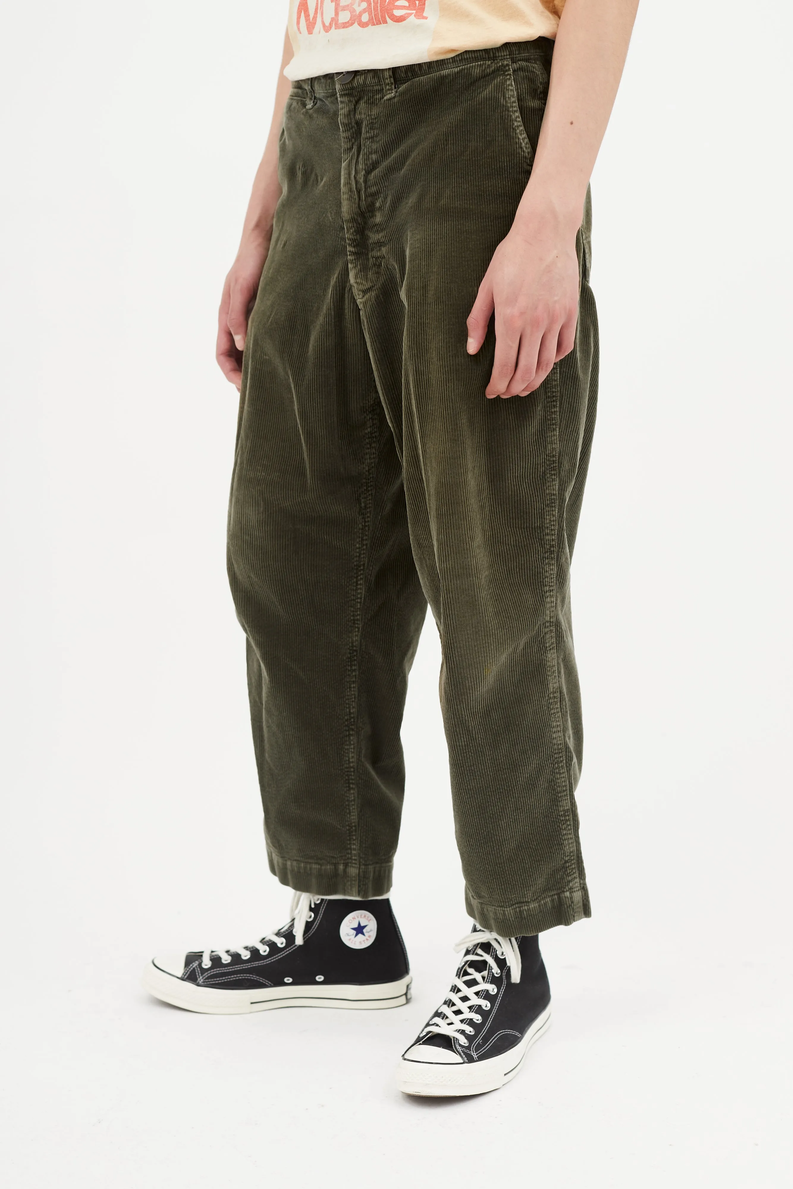 Green Corduroy Belted Pant