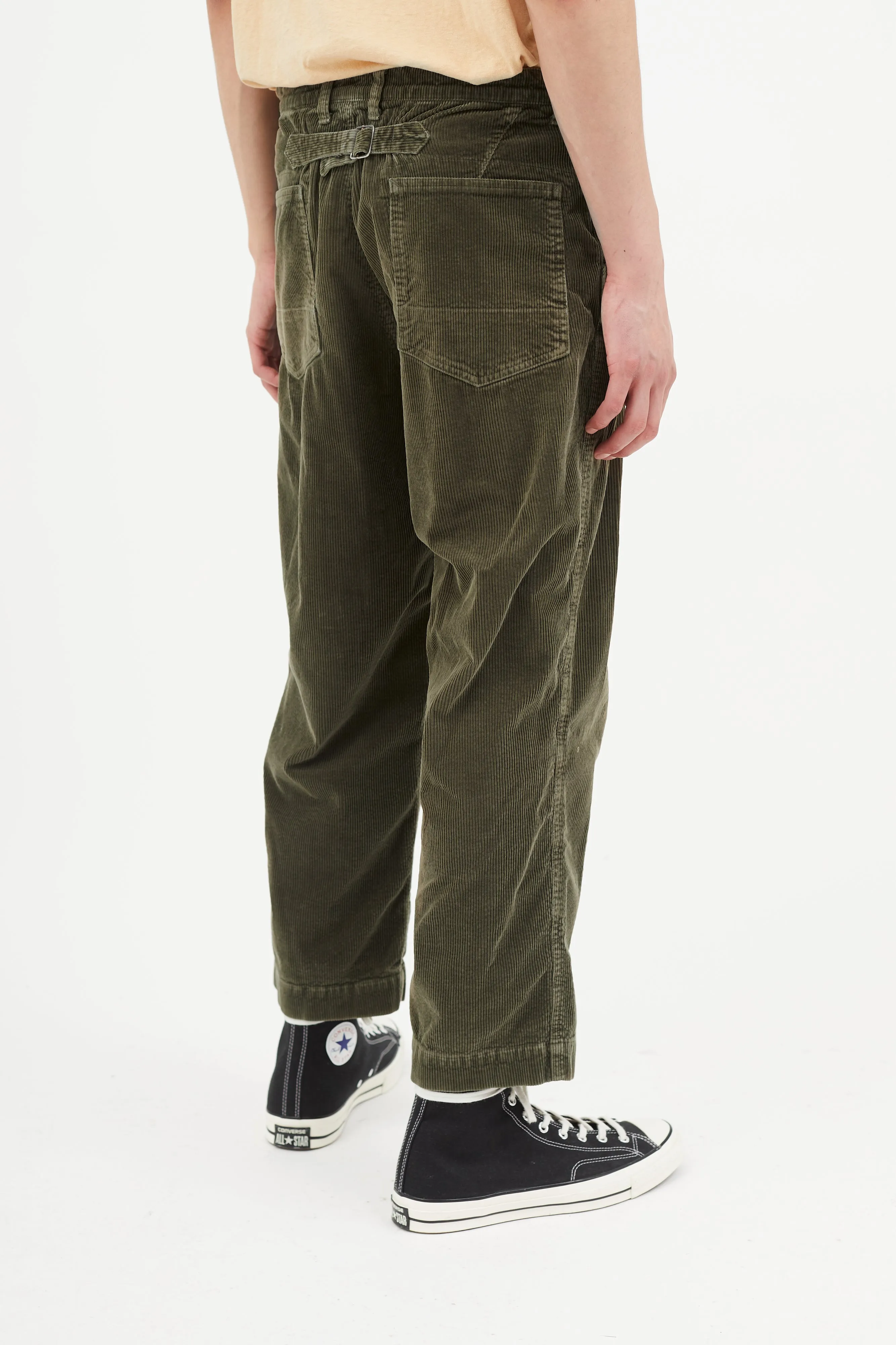 Green Corduroy Belted Pant