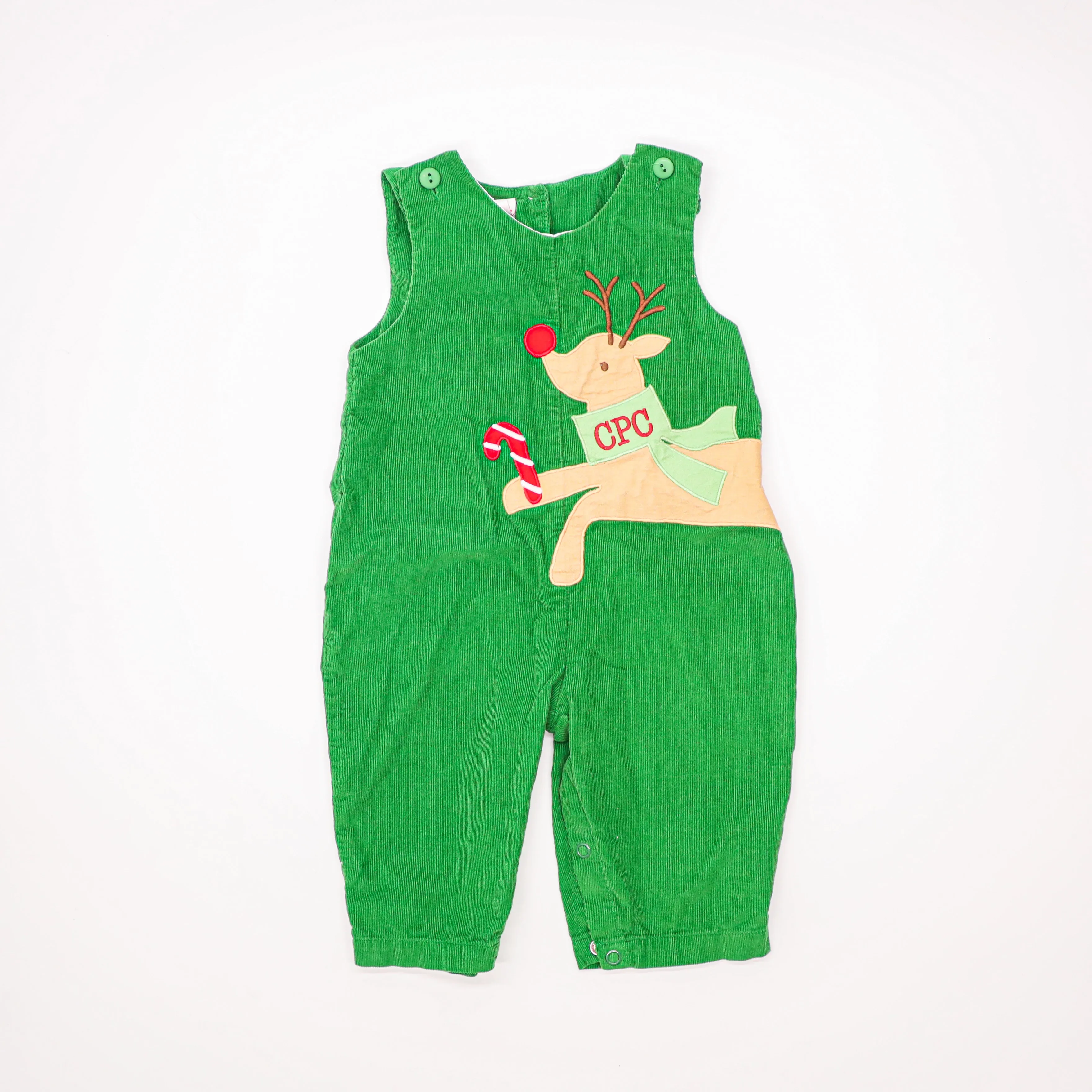 Green Corduroy Jon Jon with Reindeer and Monogram CPC