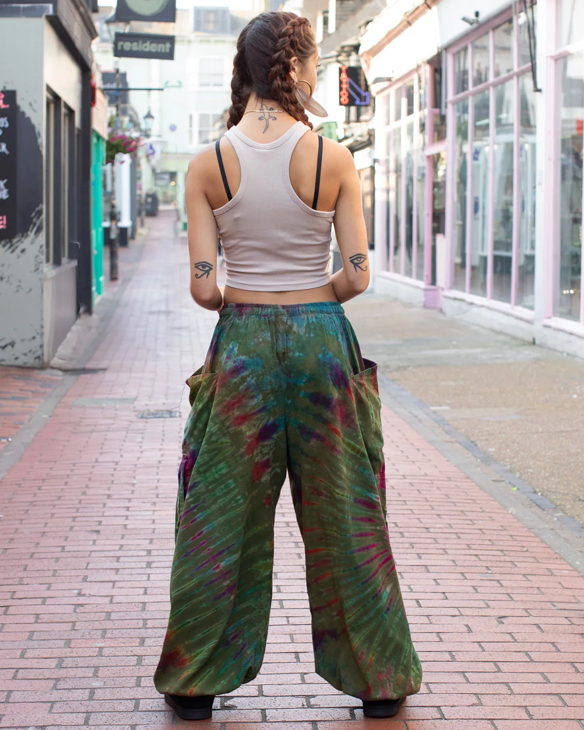 Green Spiral Tie Dye Harem Pants Unisex