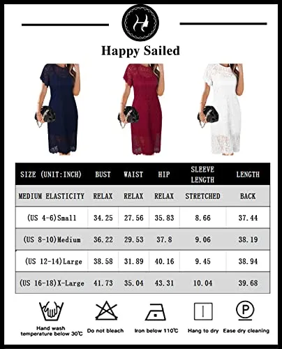 Happy Sailed Elegant Lace Cocktail Party Dress for Women Sexy Slim Fitting Knee Length Lace Bodycon Bridesmaid Wedding Dresses for Bride Black Large