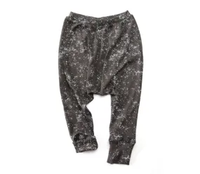 Harem Pants - Organic Cotton - Charcoal Gray with White Splashes Print