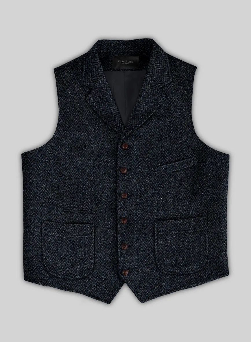 Harris Tweed Dark Blue Herringbone Hunting Vest