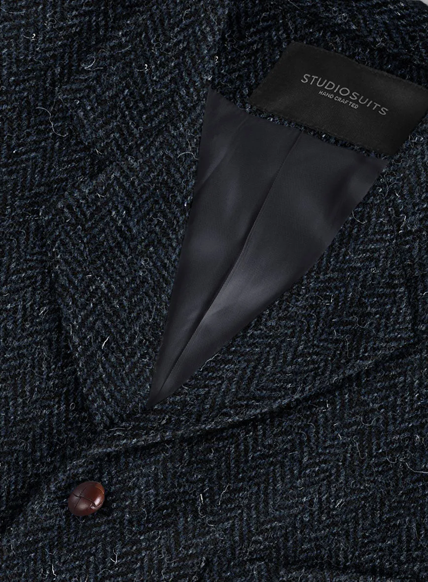 Harris Tweed Dark Blue Herringbone Hunting Vest