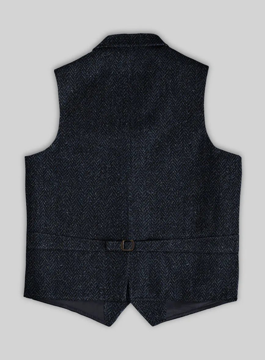 Harris Tweed Dark Blue Herringbone Hunting Vest