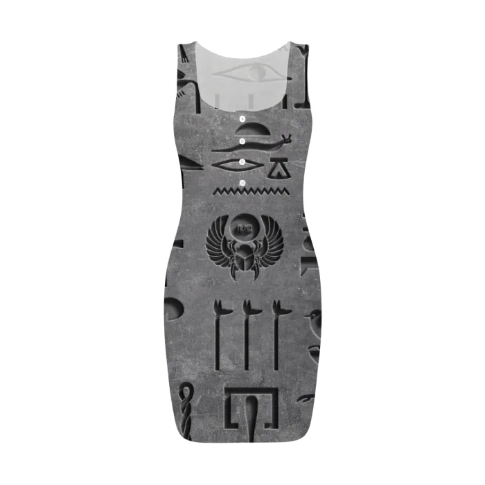 Hieroglyph Grey Women's Square Neck Bodycon Dress