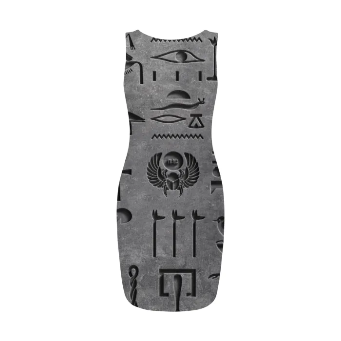 Hieroglyph Grey Women's Square Neck Bodycon Dress