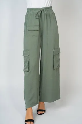 High Waisted Solid Knit Cargo Pants