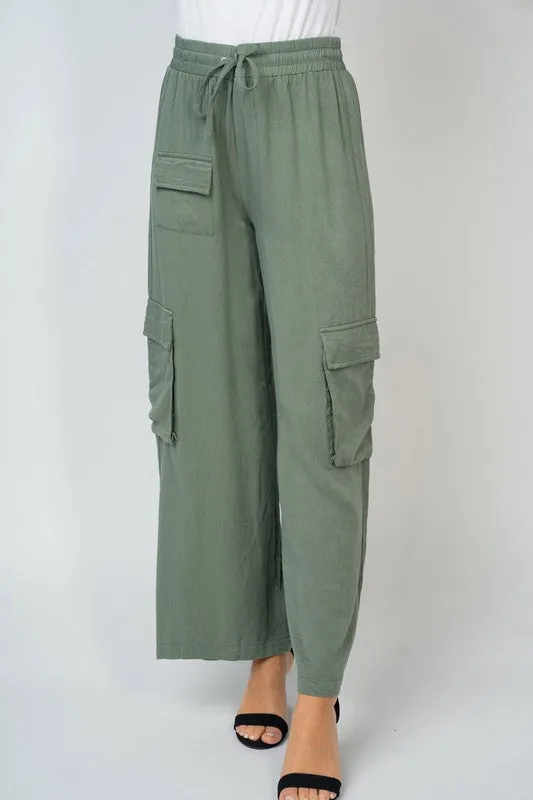 High Waisted Solid Knit Cargo Pants