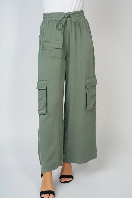 High Waisted Solid Knit Cargo Pants