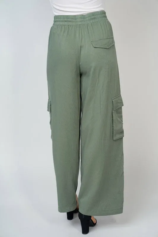 High Waisted Solid Knit Cargo Pants