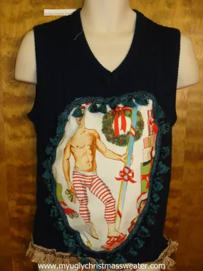 Hottie Guy Mens Ugly Christmas Sweater Vest 6 Pack Muscles