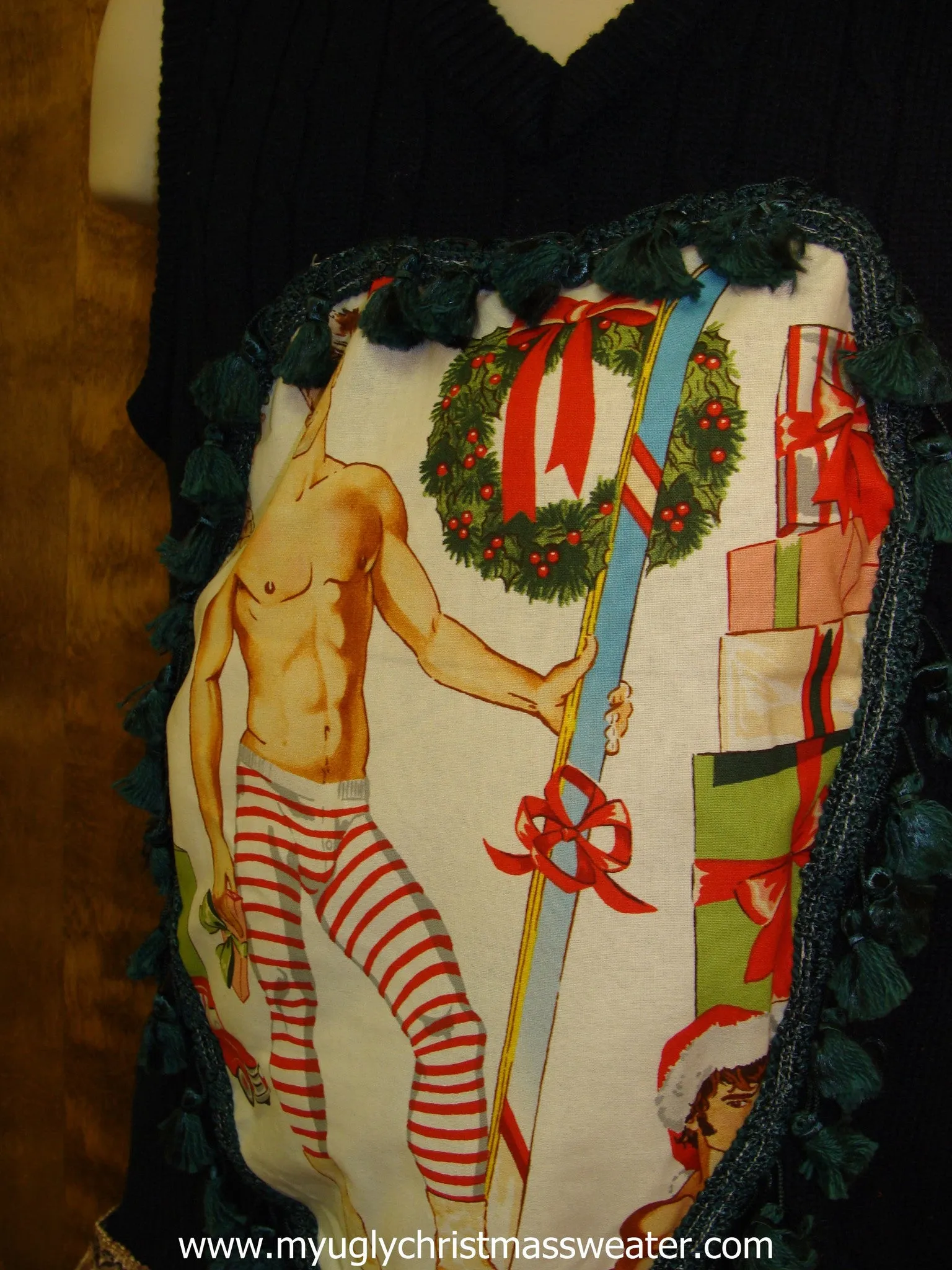 Hottie Guy Mens Ugly Christmas Sweater Vest 6 Pack Muscles