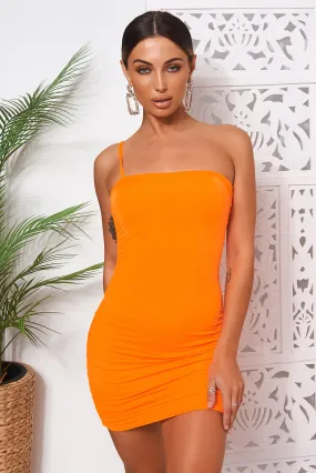 Hudson Orange One Shoulder Ruched Bodycon Dress