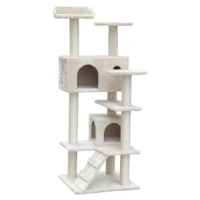 i.Pet Cat Tree 134cm Tower Scratching Post Scratcher Wood Condo House Bed Beige