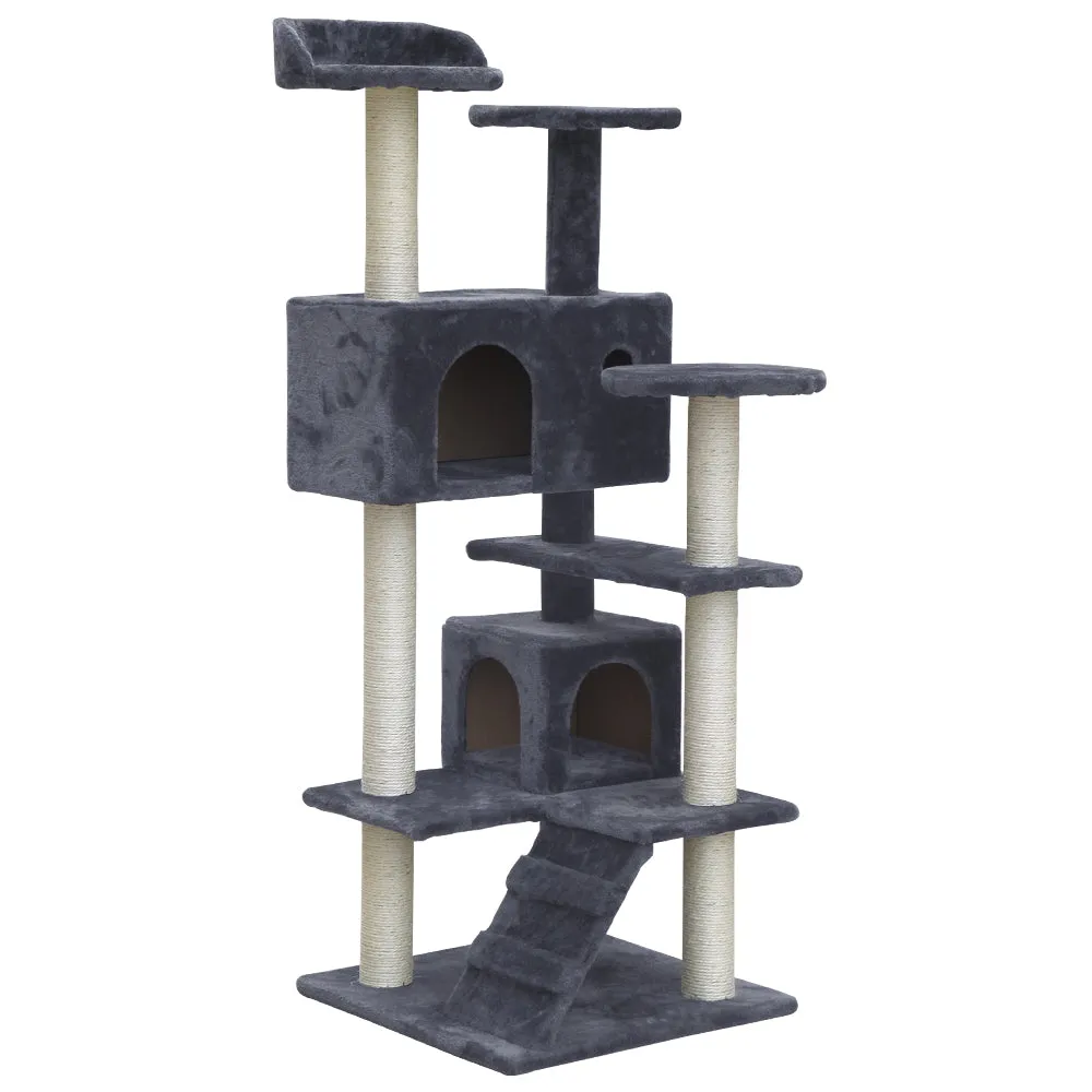 i.Pet Cat Tree 134cm Tower Scratching Post Scratcher Wood Condo House Bed Grey