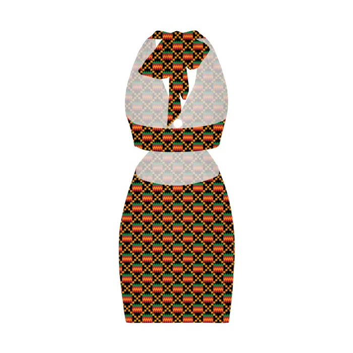 Kente Cut Out Halter Bodycon Dress