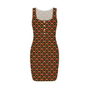 Kente Women's Square Neck Bodycon Dress