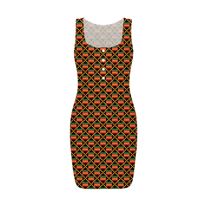 Kente Women's Square Neck Bodycon Dress