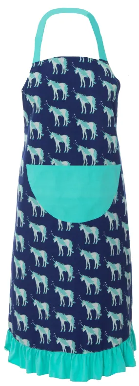 KicKee Pants Flag Blue Unicorns Adult Ruffle Apron