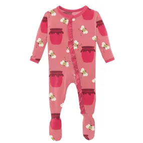 KicKee Pants Strawberry Bees and Jam Classic Ruffle Footie with Zipper