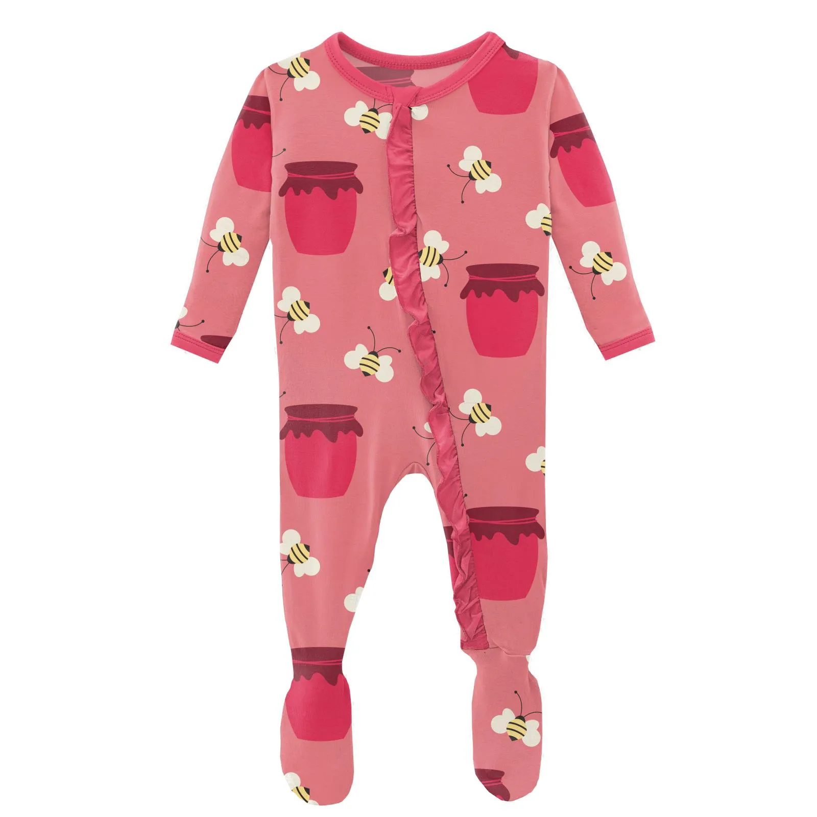 KicKee Pants Strawberry Bees and Jam Classic Ruffle Footie with Zipper