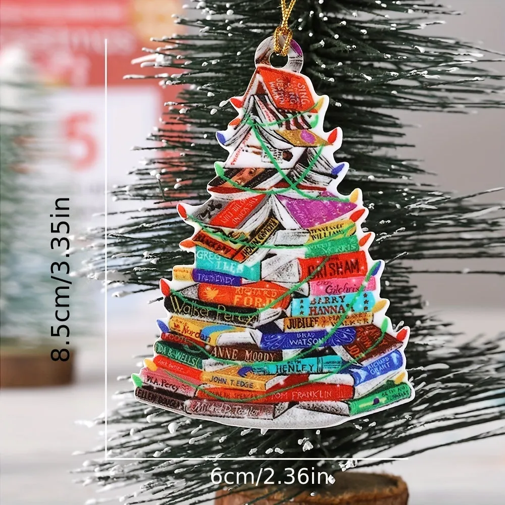 kkboxly 1pc, Acrylic Book Christmas Tree Pendant, Hanging Christmas Decorations, Acrylic Christmas Tree Decor