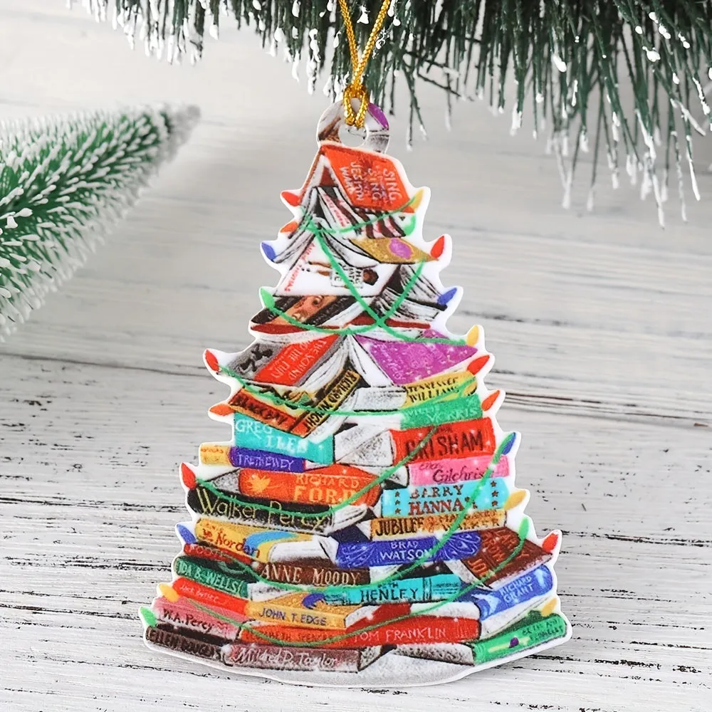 kkboxly 1pc, Acrylic Book Christmas Tree Pendant, Hanging Christmas Decorations, Acrylic Christmas Tree Decor